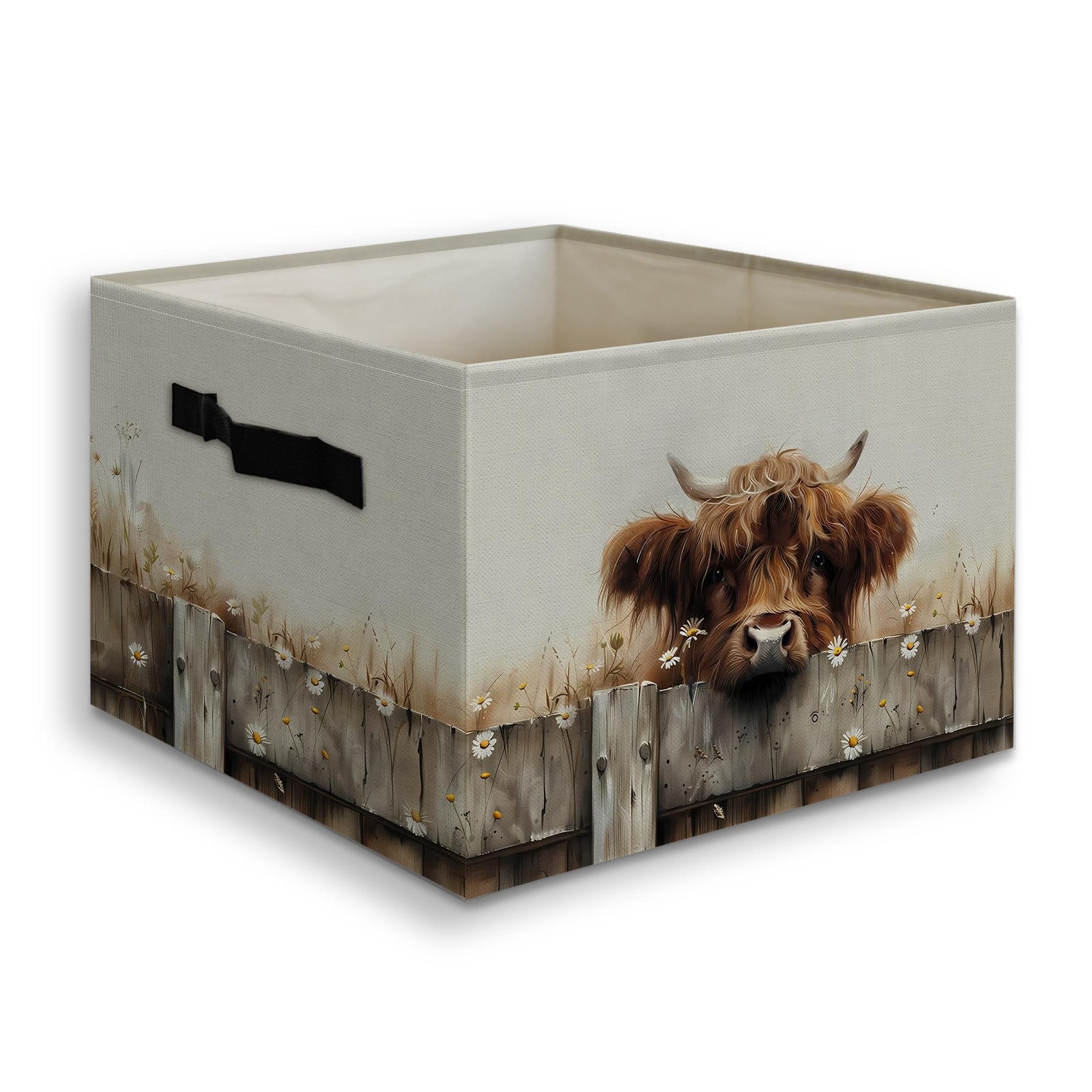 Rustic Highland Cow Gifts Decor Foldable Storage Bins Box with Handles, Farmh...