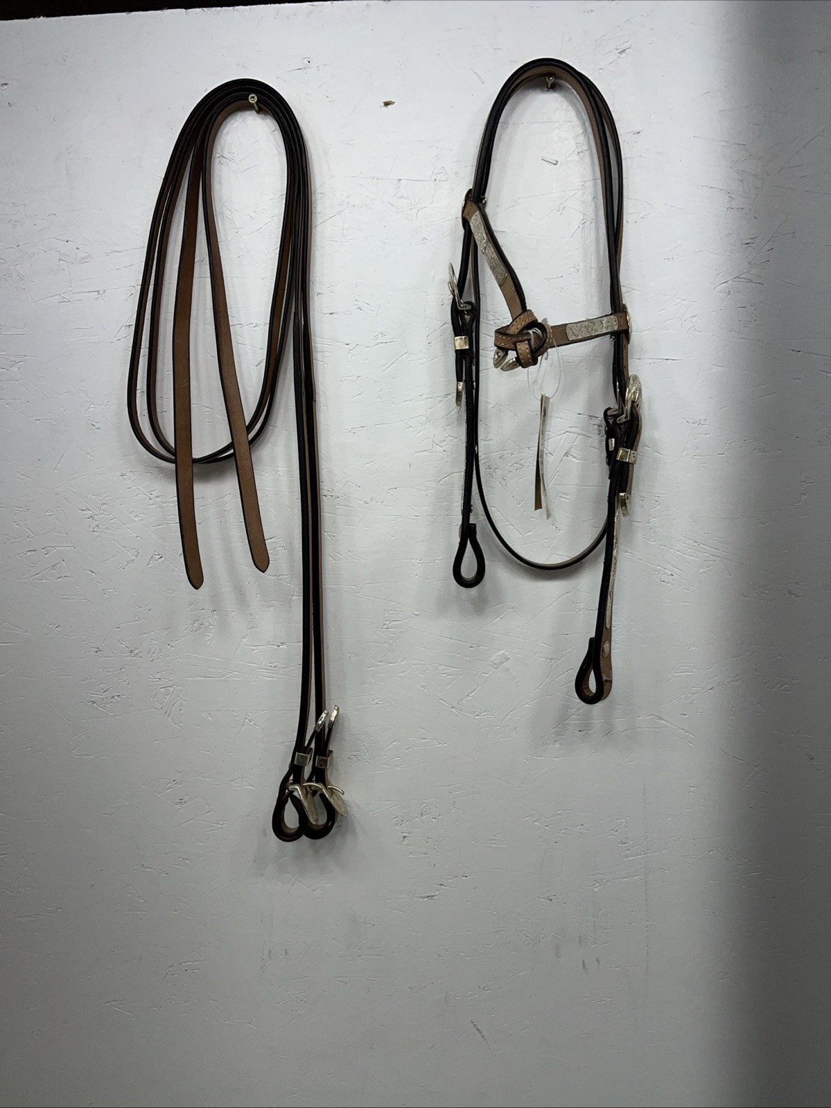 New Royal King Leather Metal Plate Browband Headstall W Split Reins #18-34 U-26