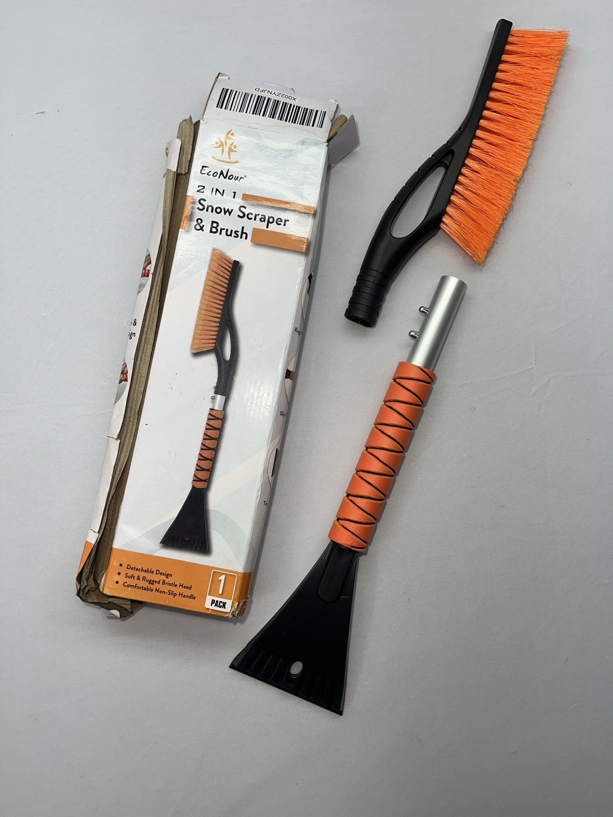 EcoNour Snow Scraper Brush 27” Grip Black Orange Car Winter Ice Tool