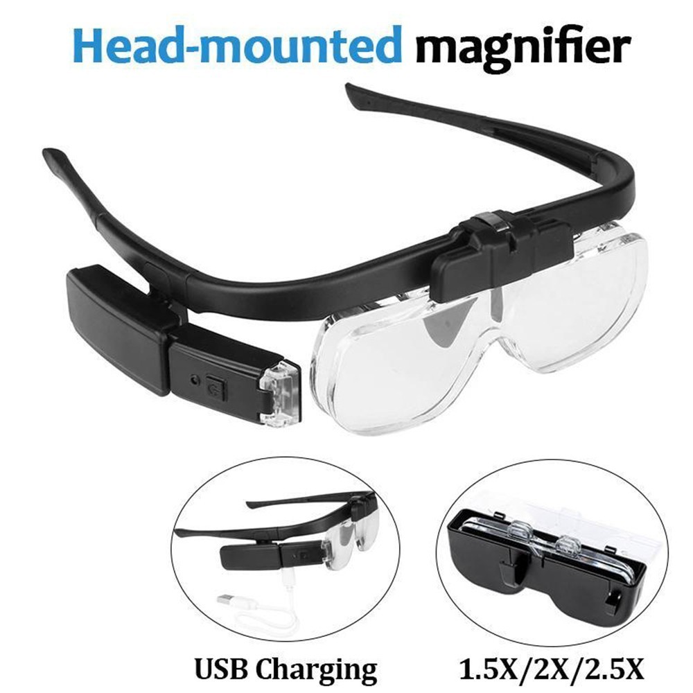 Magnifying Glass Headset USB Rechargeable Head Magnifier w/LED Light for readi [