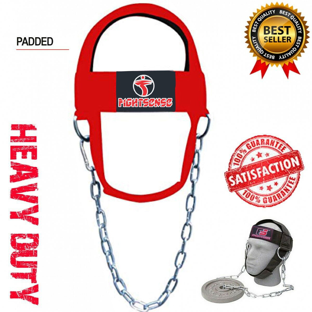 FIGHTSENSE Head Neck Harness Strap Neck Support Lifting With Chain Red