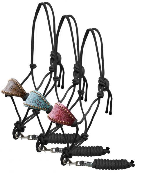 Showman Cowboy Halter & Lead Padded Bronc Style Nose w/ Filigree Print & Studs!