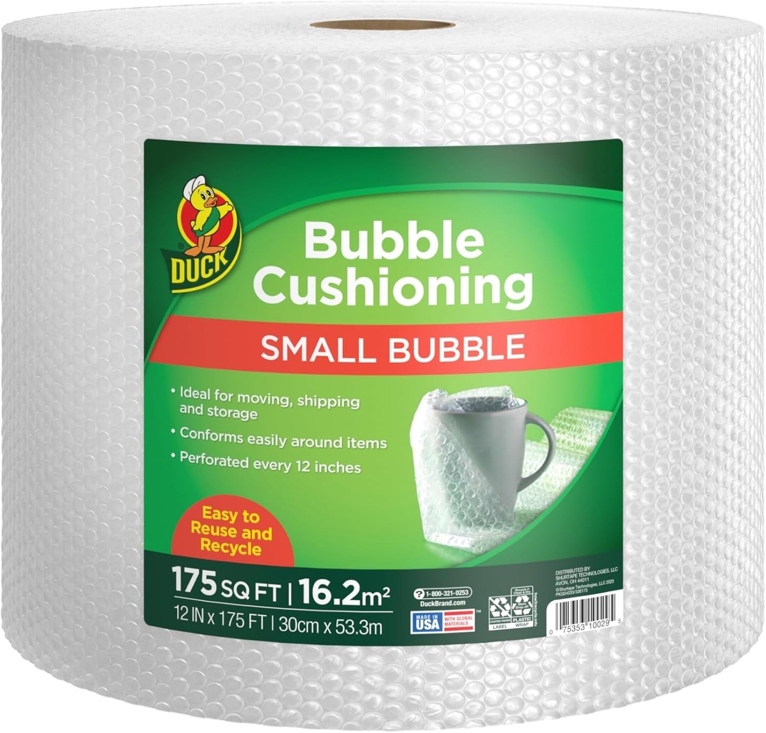 175 FT Small Bubble Cushioning Wrap - Clear, Lightweight Protection for Shipping