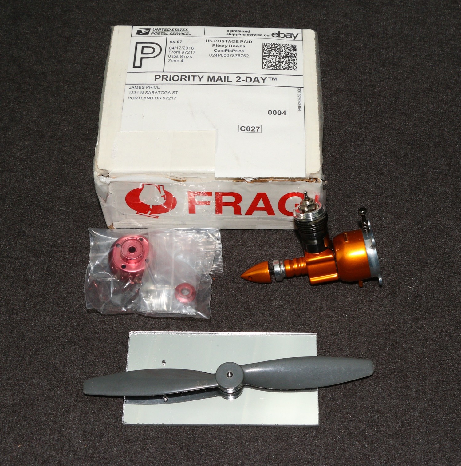 RC Engine Cox Custom .049 Rear Intake Speed Killer Bee Style J Price Orange
