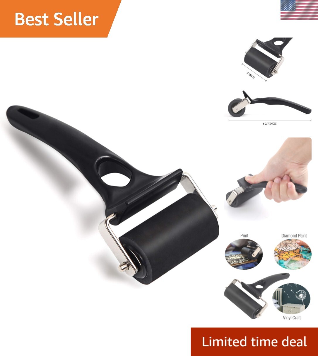 Versatile Rubber Ink Brayer Roller for Carved Surfaces and Glue Spreading