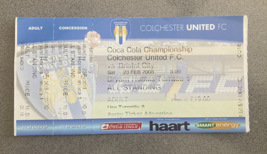 Colchester United v Bristol City 2007-08 Match Ticket