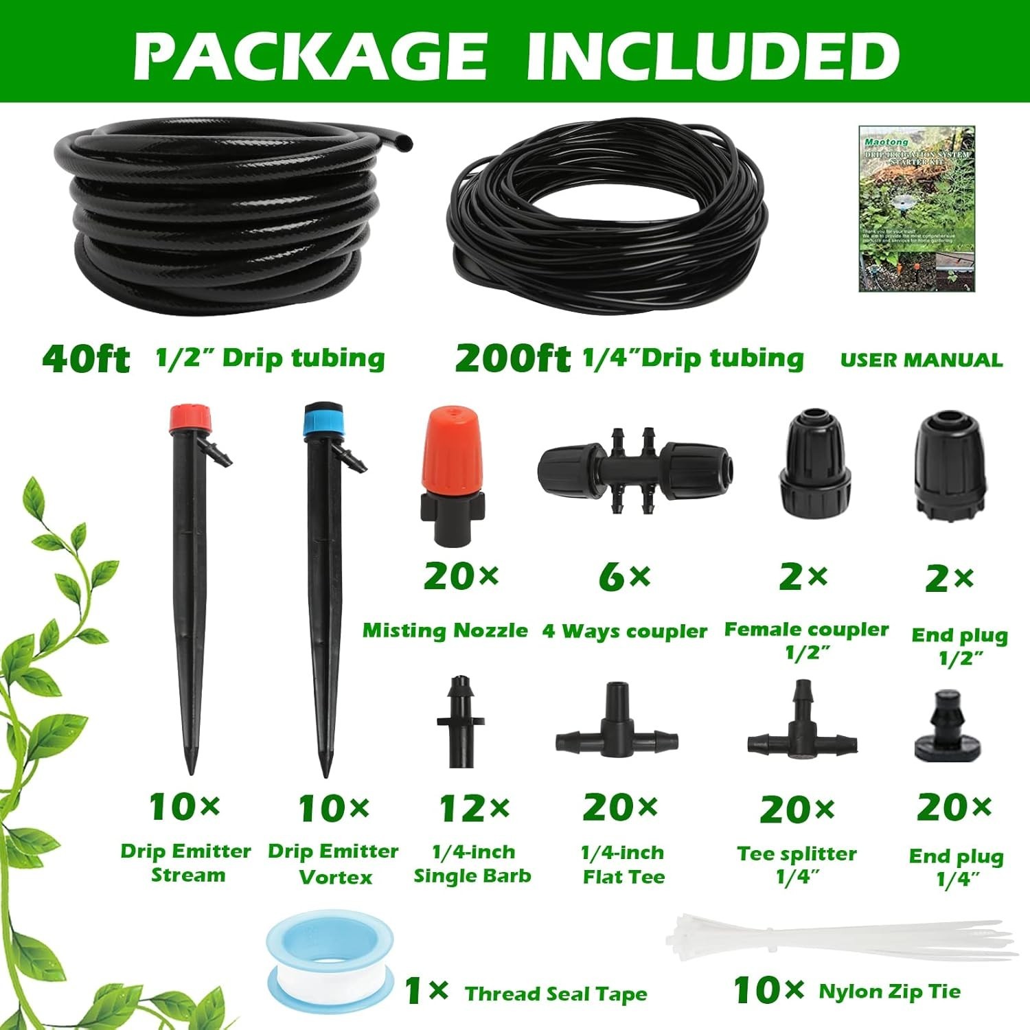 240FT Drip Irrigation System Kit, Automatic Garden Watering Misting System fo...