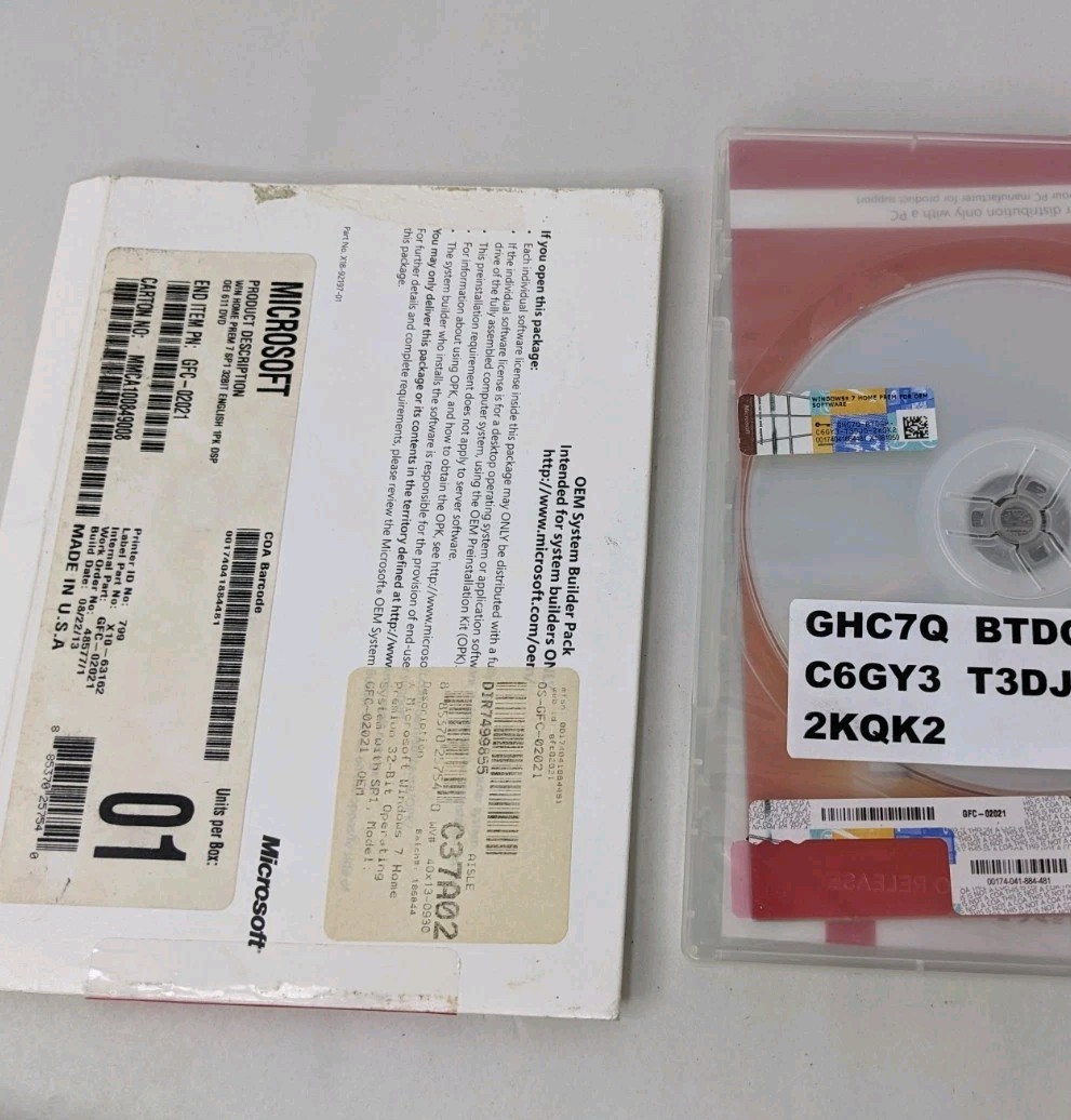 Microsoft GFC-02050 Windows 7 Home Premium SP1 32-Bit System Builder Software