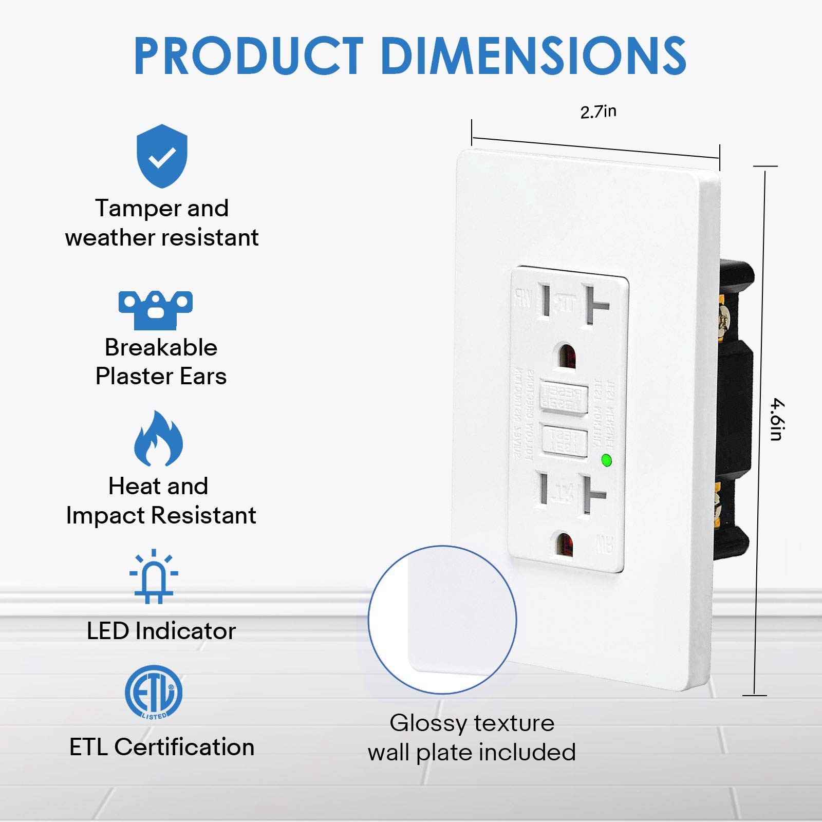 2x GREENCYCLE GFCI 20A White Outlet Tamper Resistant (TR)&Weather Resistant (WR)