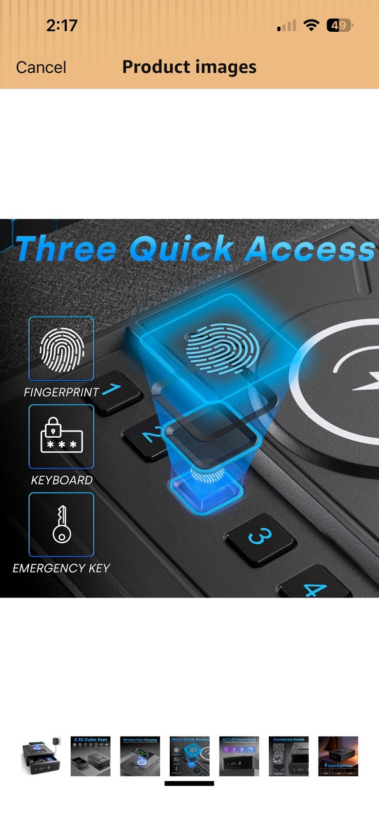 KPASAFE Smart Safe WX005 Biometric Digital Safe, Wireless Charging, Black Small