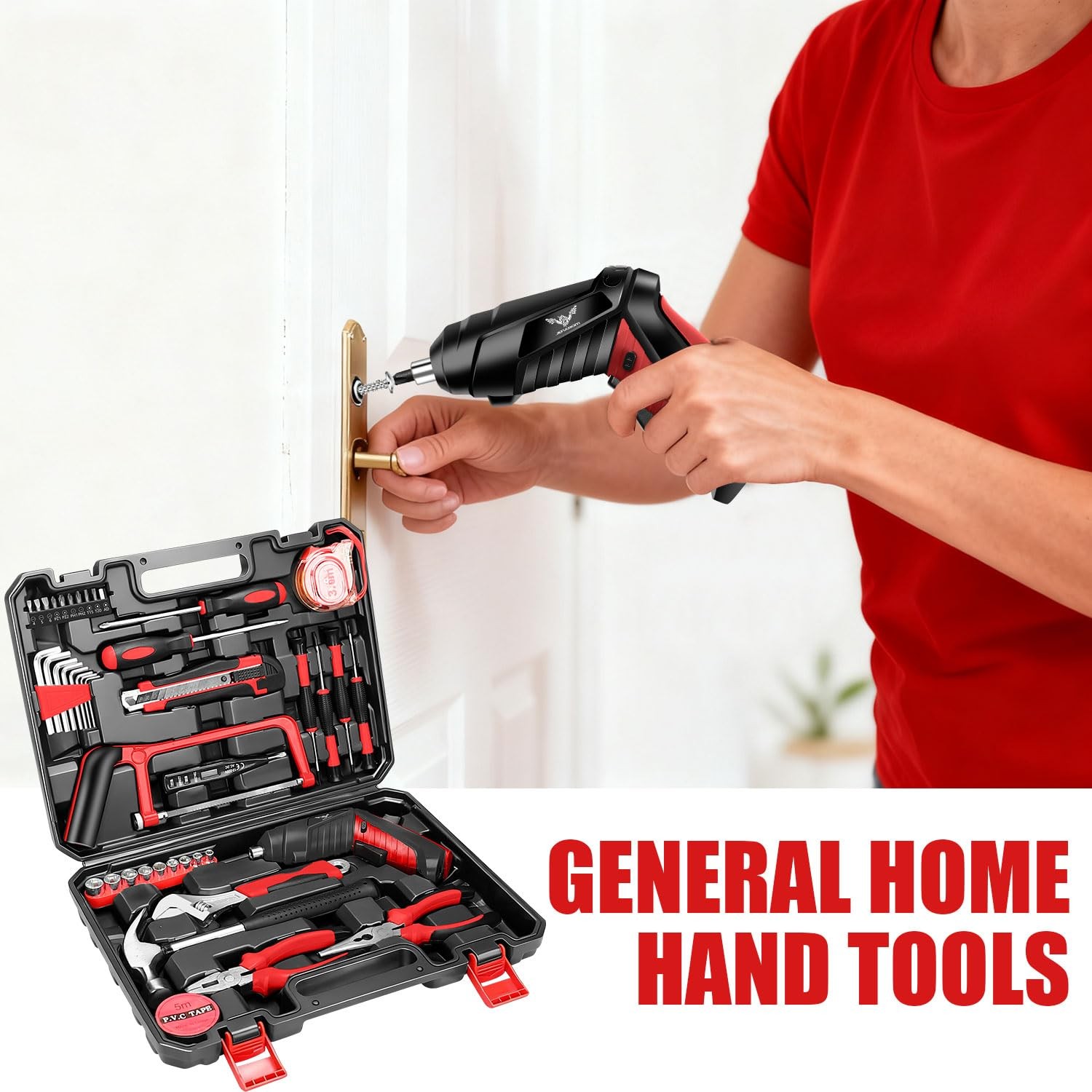Tool Set 43 Pieces Home Tool Kit Cordless Rechargeable Screwdriver Basic Househo