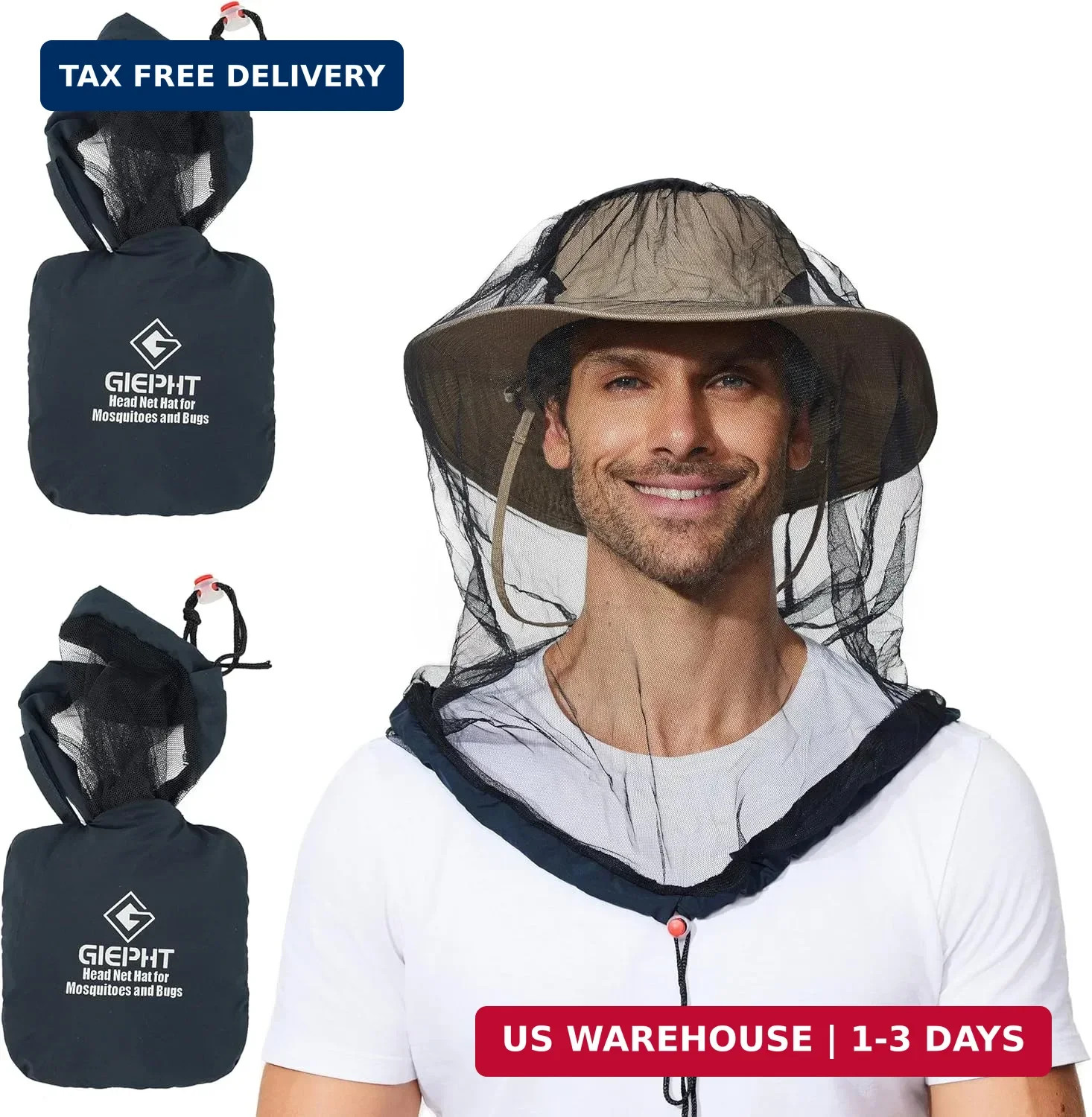 2 Pack Mosquito Head Net Mesh for Hiking & Outdoors,Bug Face Netting over Hat Ad