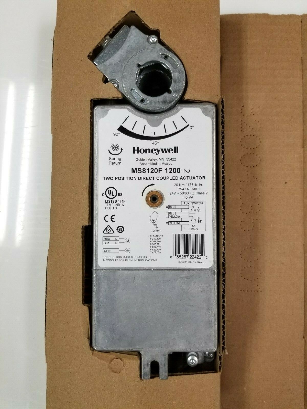 Honeywell MS8120F 2-position PO/SR direct coupled actuator with end switch,24V