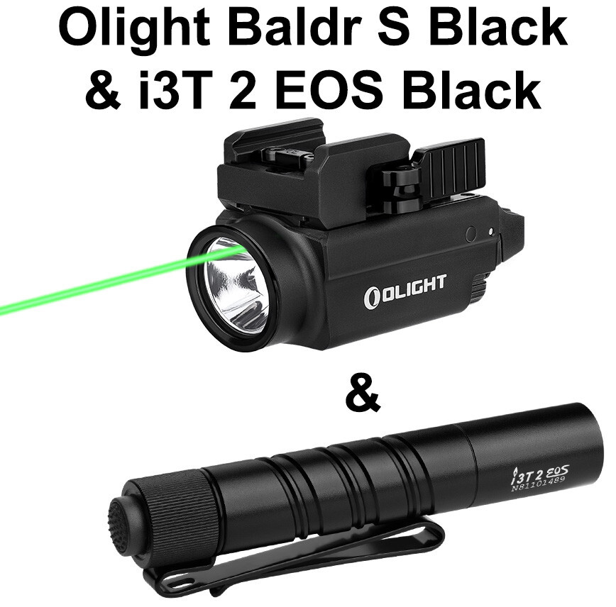 Olight Baldr S Weapon Light (White Light/Green Laser) & i3T 2 EOS Black Light