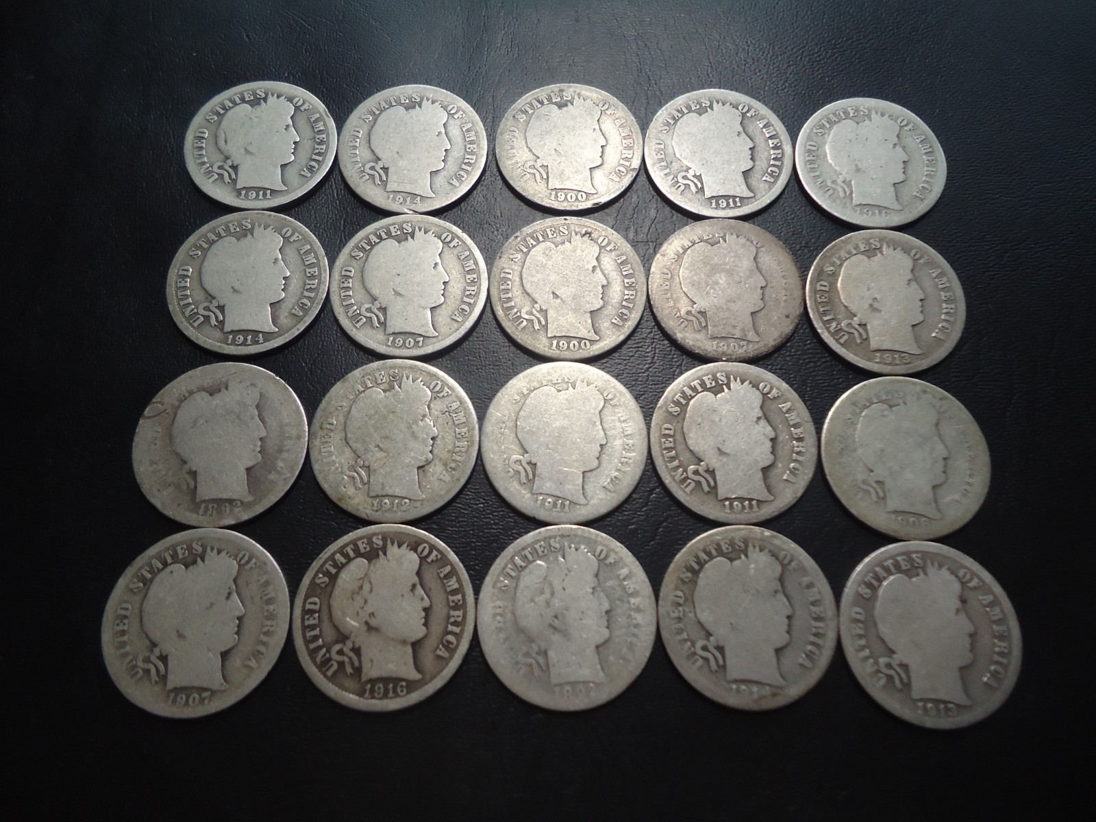 LOT 2) 20 coins MELT PRICE Mixed dates OLD barber silver 10C dimes FREE SHIPPING