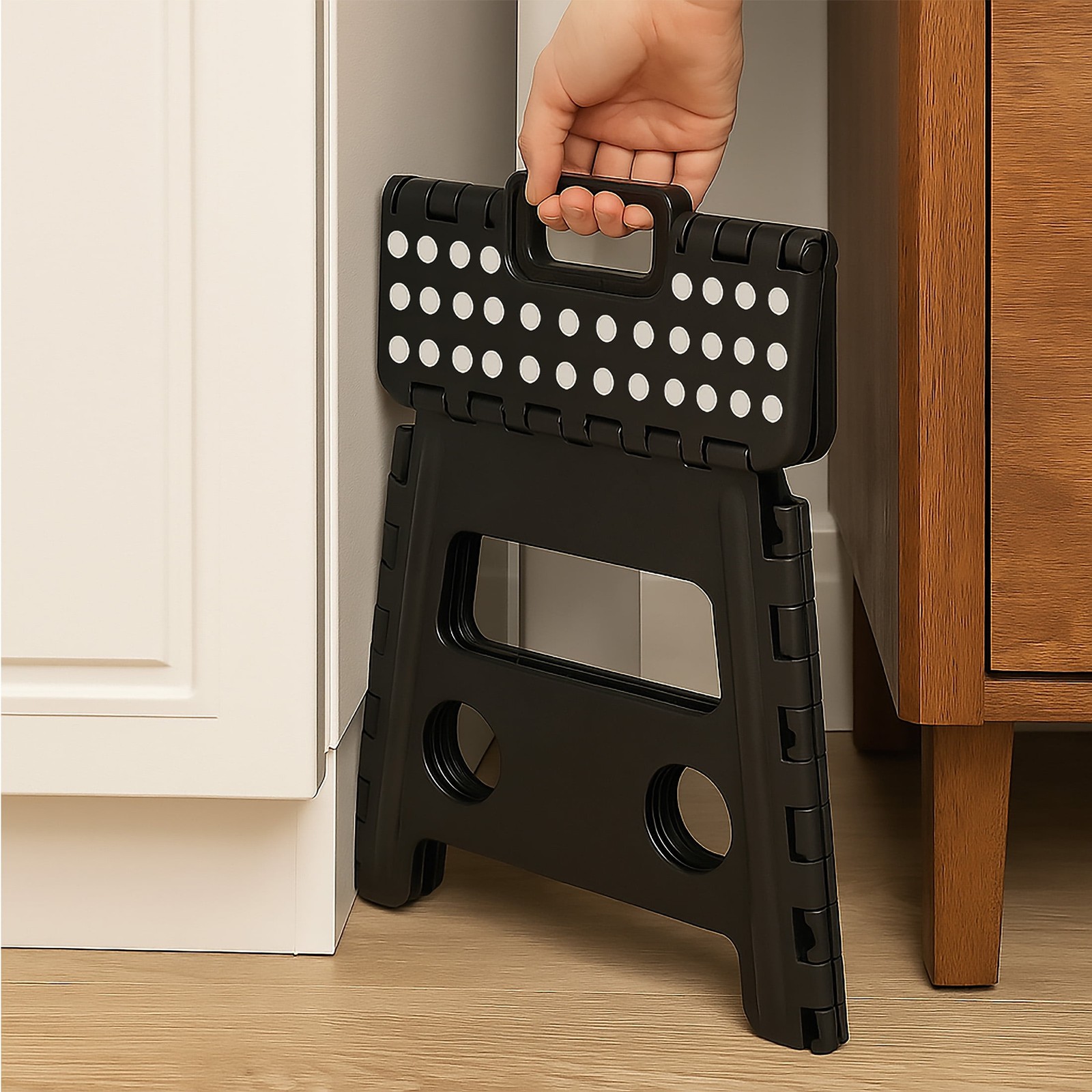 Core Pacific Extra Wide Folding Step Stool Black 12.7 inch with Non-Slip Surface