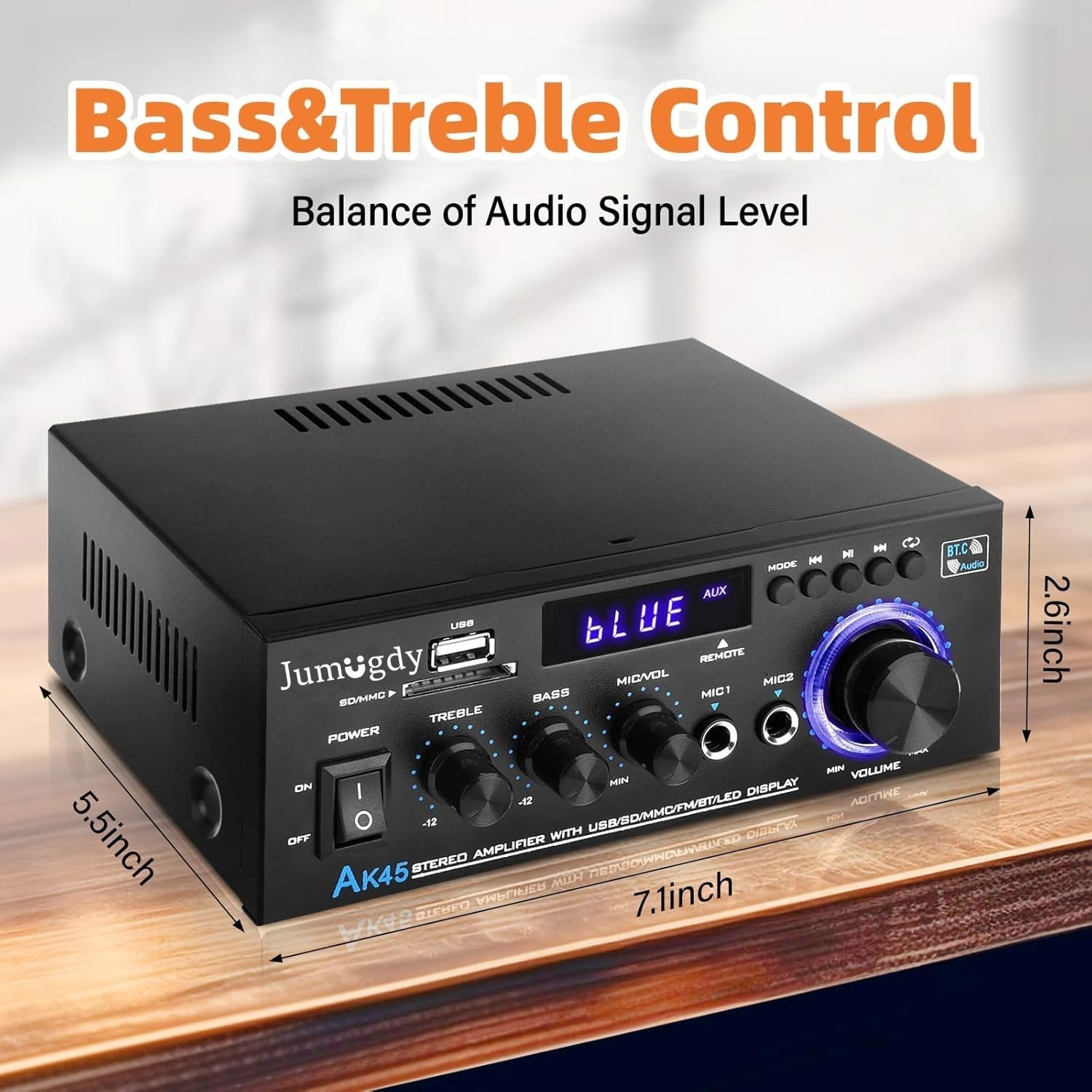 Compact 800W Stereo Receiver & Amplifier with Bluetooth, FM Radio & USB Inputs
