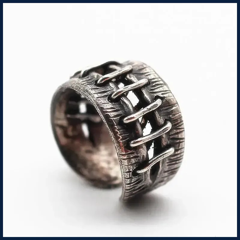 Retro Wound Stitches Ring For Men Punk Gothic Rock Hiphop Open Ring Bike