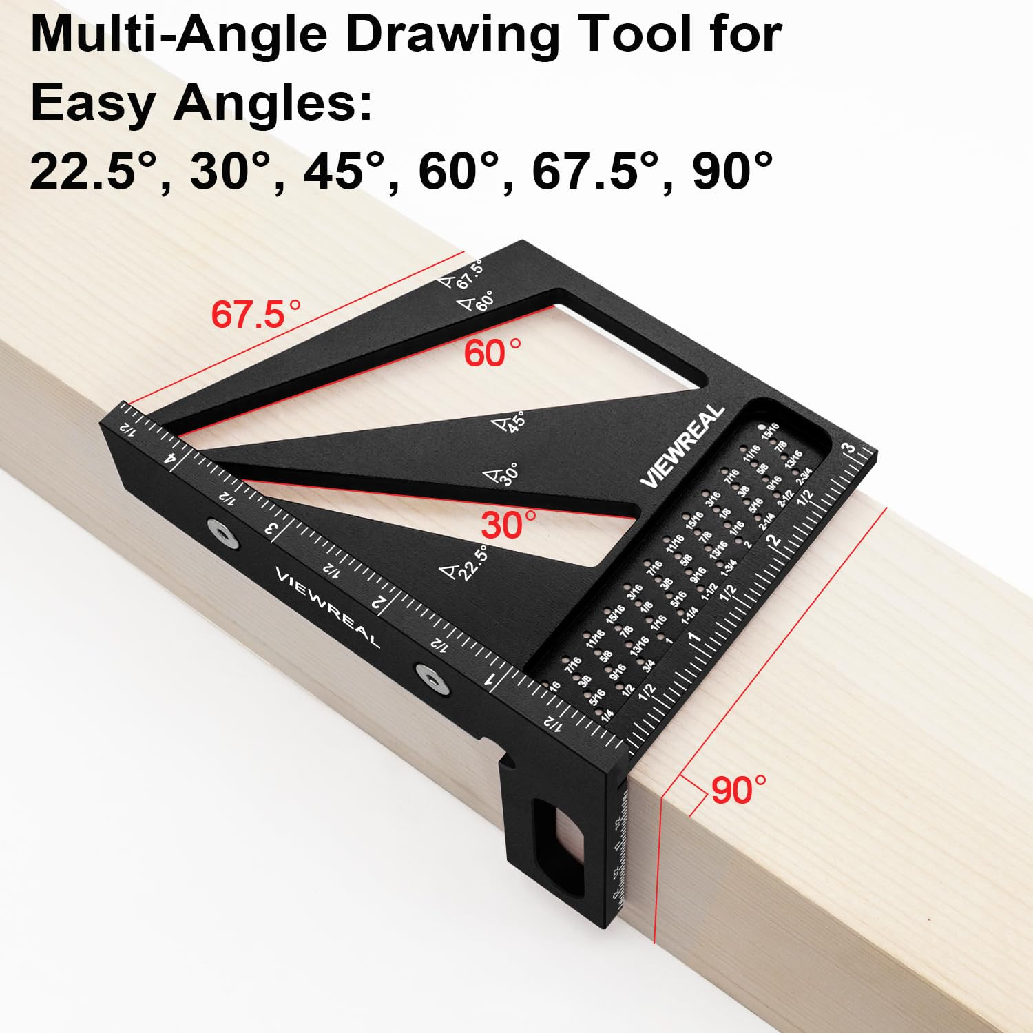 Multi-Angle Measuring Ruler,3D Woodworking Square, 22.5-90 Degree Aluminum Al...