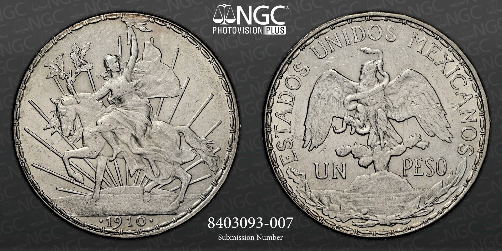 1910  MEXICO PESO CABALLITO "CRY FOR INDEPENDENCE" KM#453 NGC MS61 #8403093-007