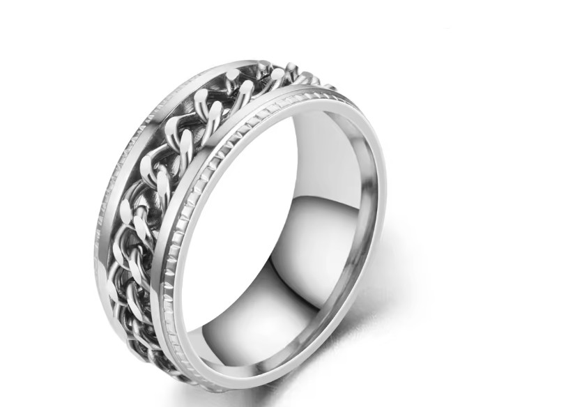 Finger Ring FIDGET Spinner Chain Fashion Stainless Steel Band Jewelry punk