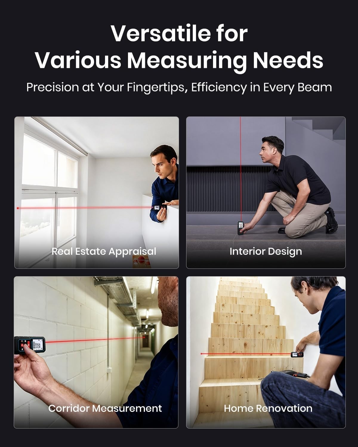 High-Precision Laser Measuring Tool - 229ft Range & Auto Measurement Features