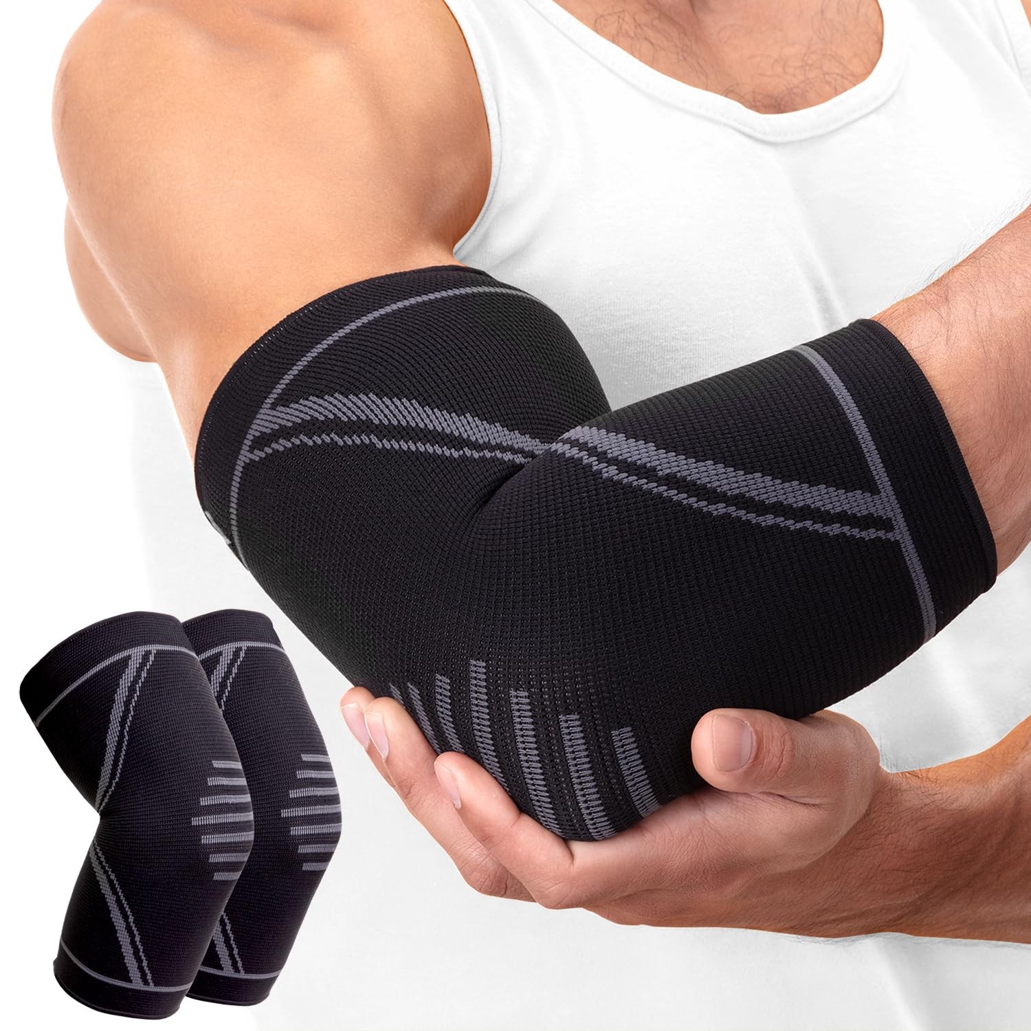 PhysFlex Elbow Brace 2 Pack for Tennis & Golfer's Pain Large, Black