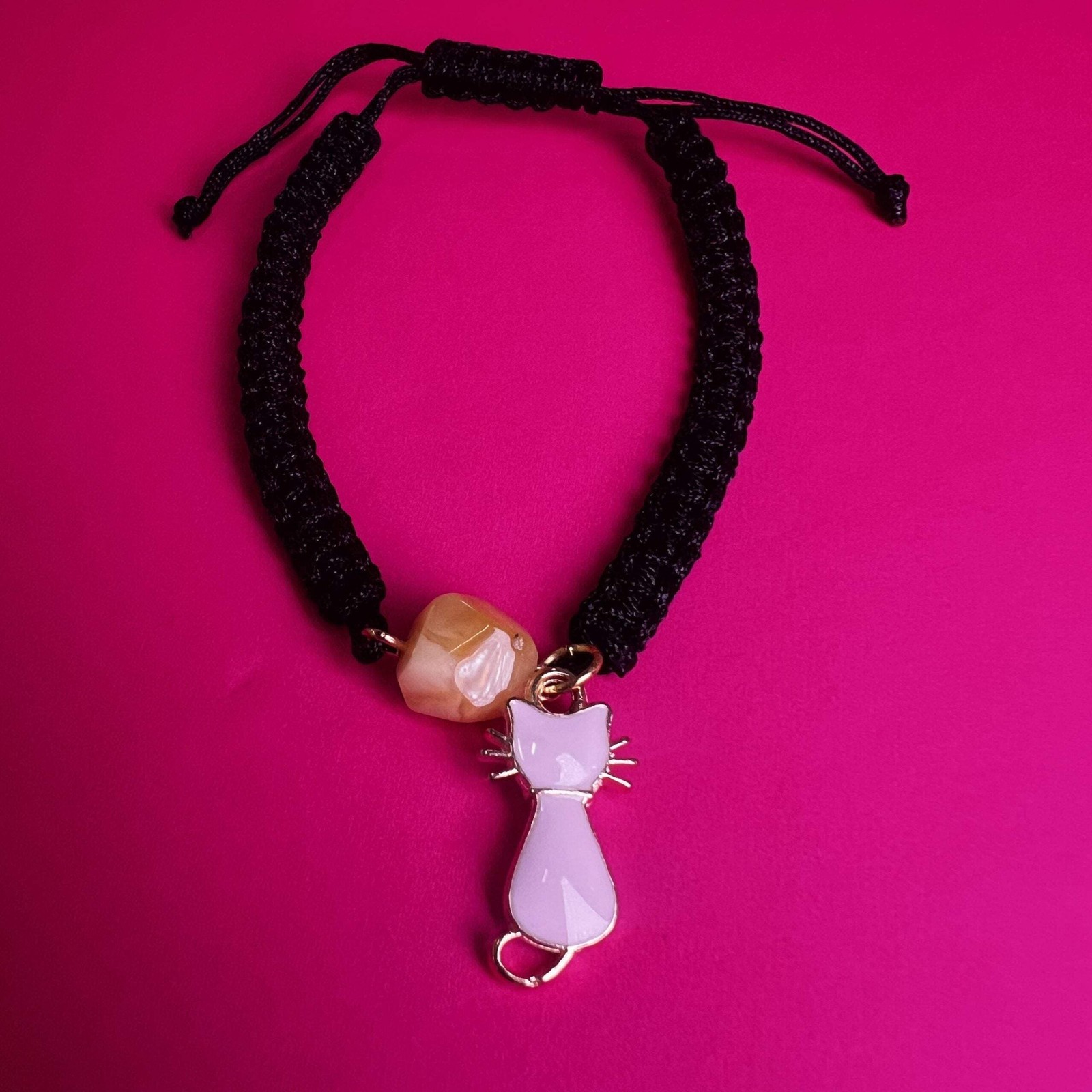 USA Handmade Bracelet adjustable size Amber with cat pendant KIZIMA
