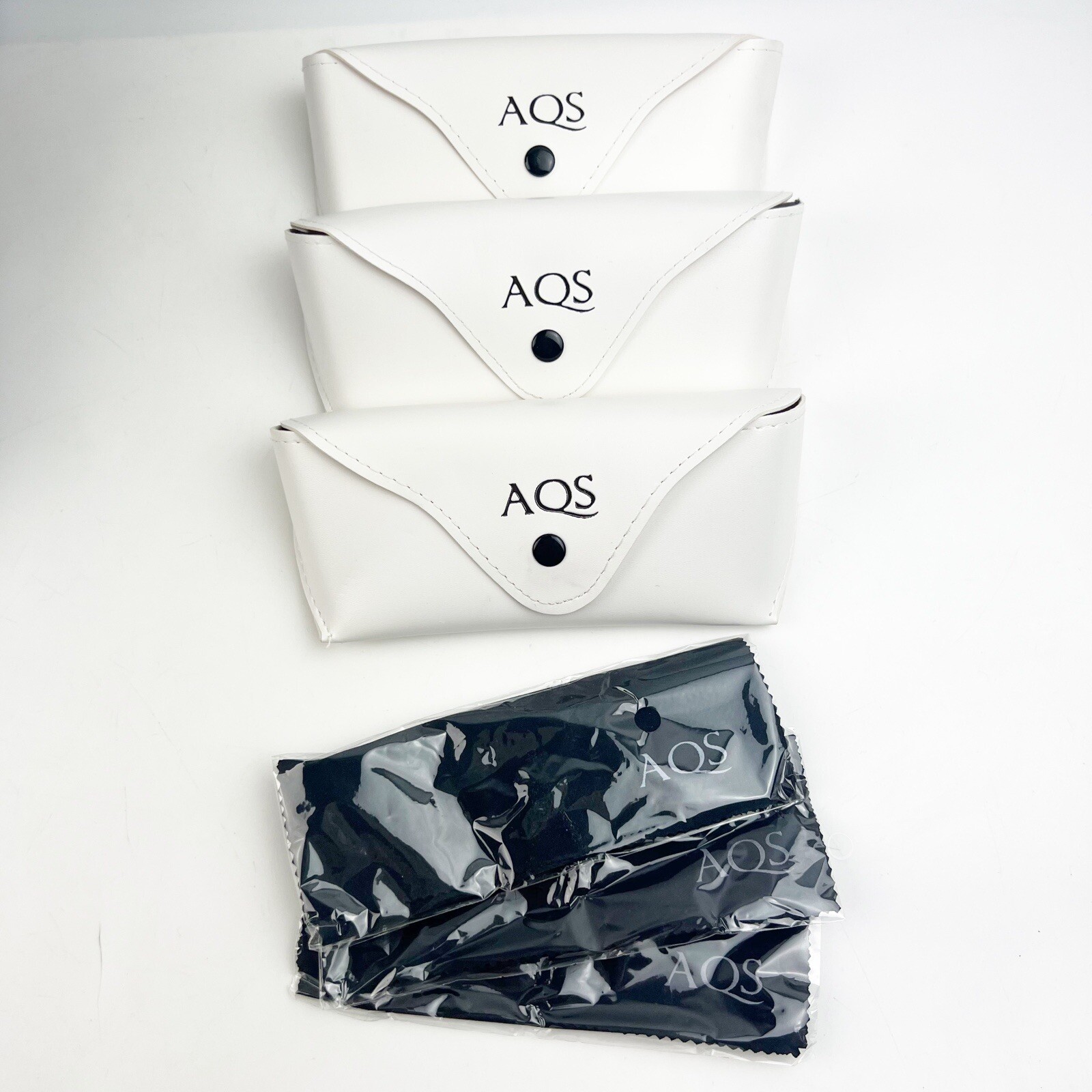 NEW Three AQS White Sunglass Case + Cloth Semi-soft *Read