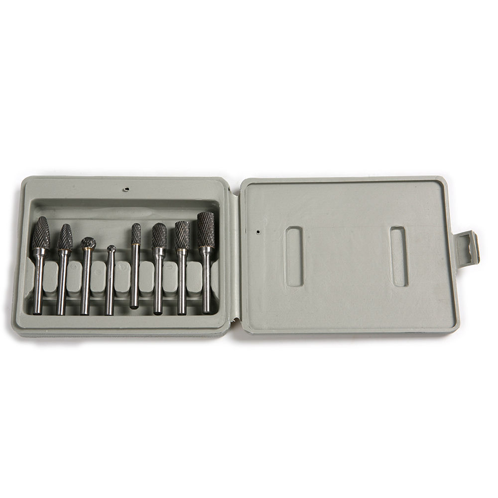 8Pc. Double Cut Carbide Rotary Burr Set 1/4" Shank File Power Tools Double Cut