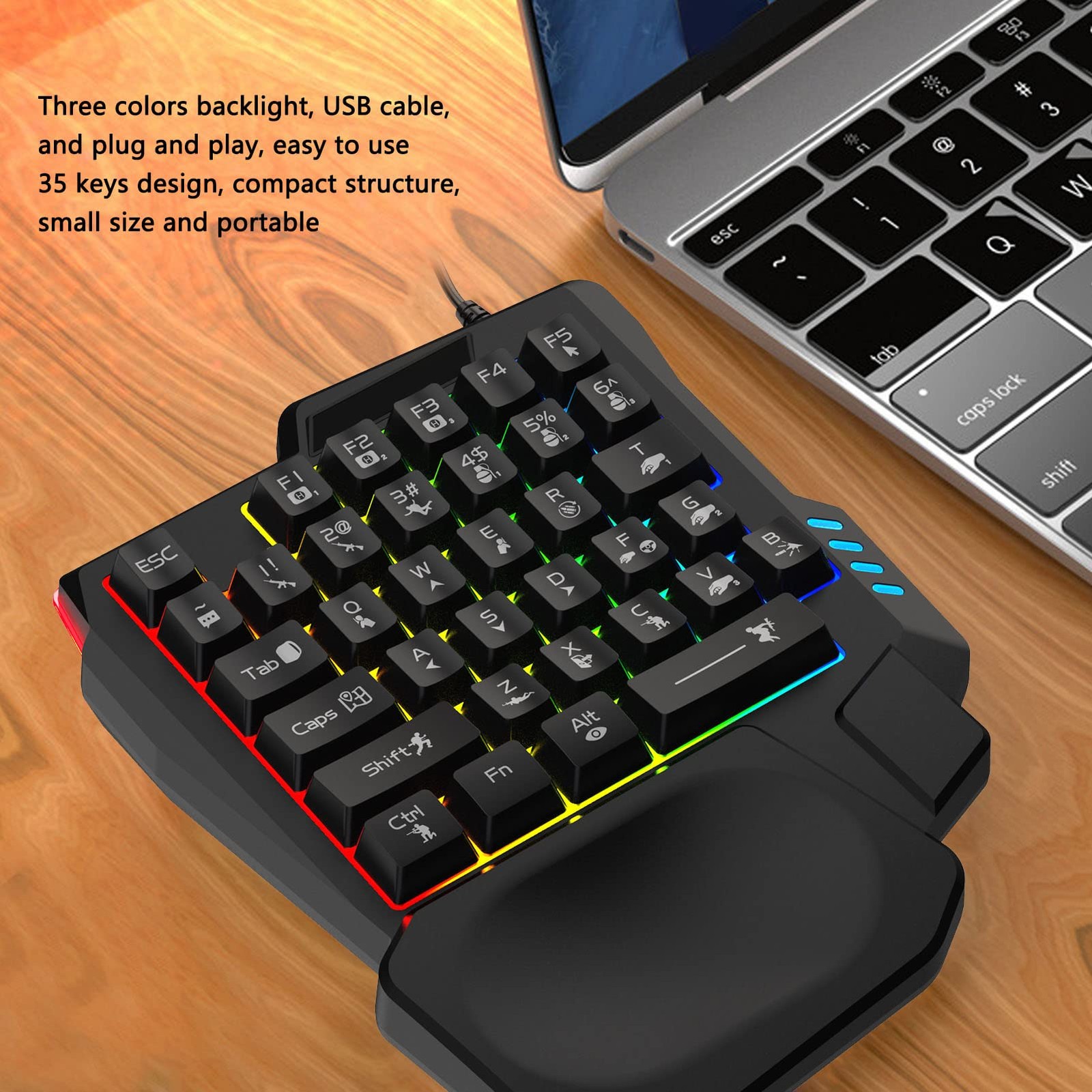 OneHanded Mechanical Gaming Keyboard 35 Keys Waterproof 3 Color Backlight
