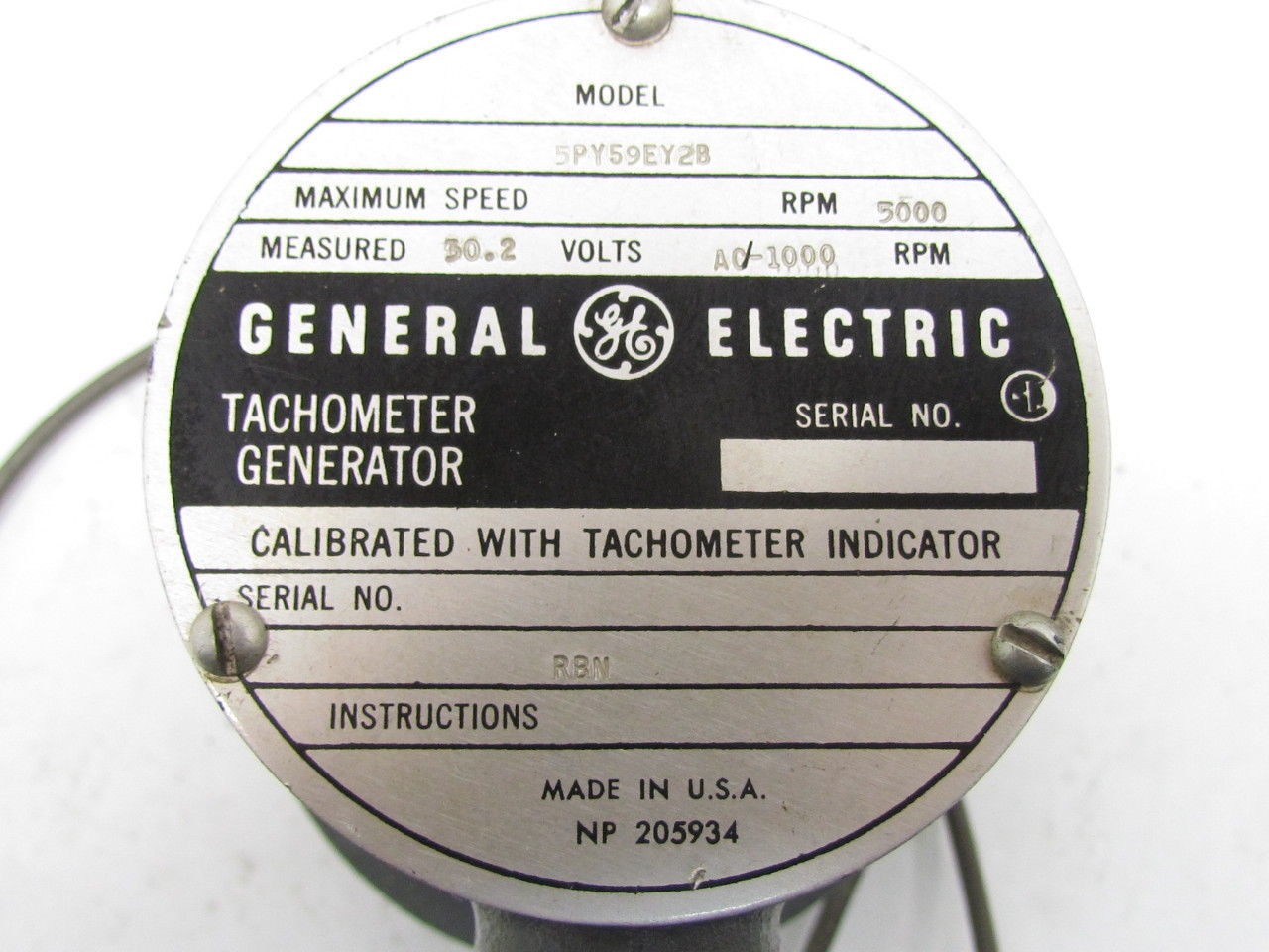 General Electric 5PY59EY2B Tachometer Generator Encoder 30.2V 5000 RPM