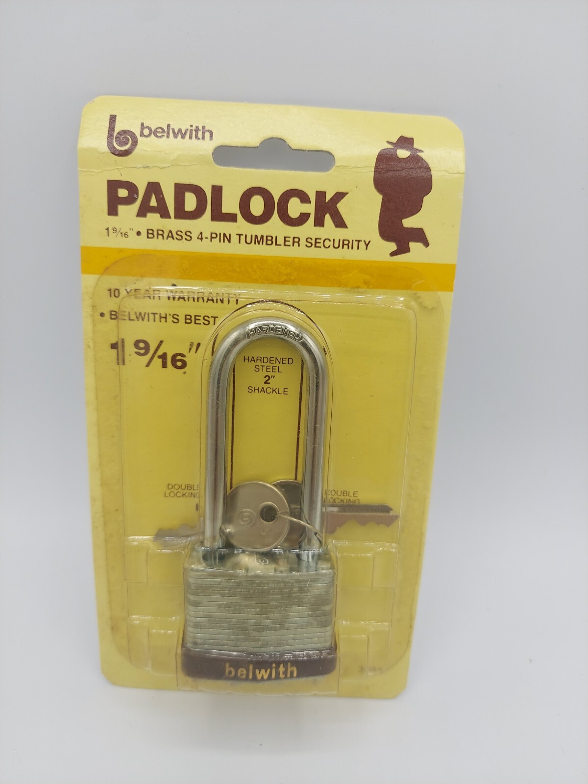 Belwith 1 9/16" Steel Padlock #3402, 2" Shackle, Bronze 4-Pin Tumbler, NOS, NEW