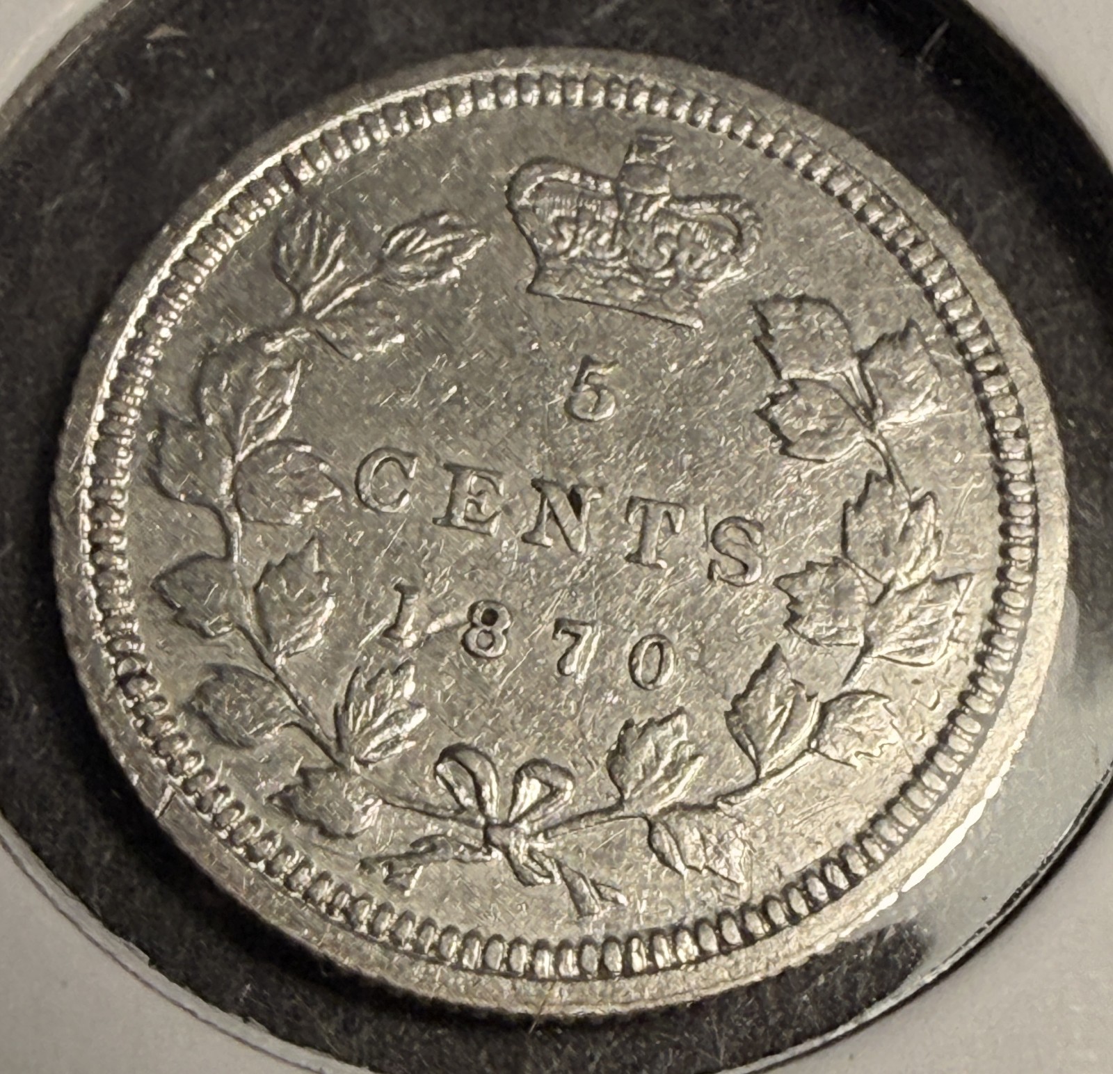 1870 Canadian 5ct Silver, Flat Edge, XF. (18560)
