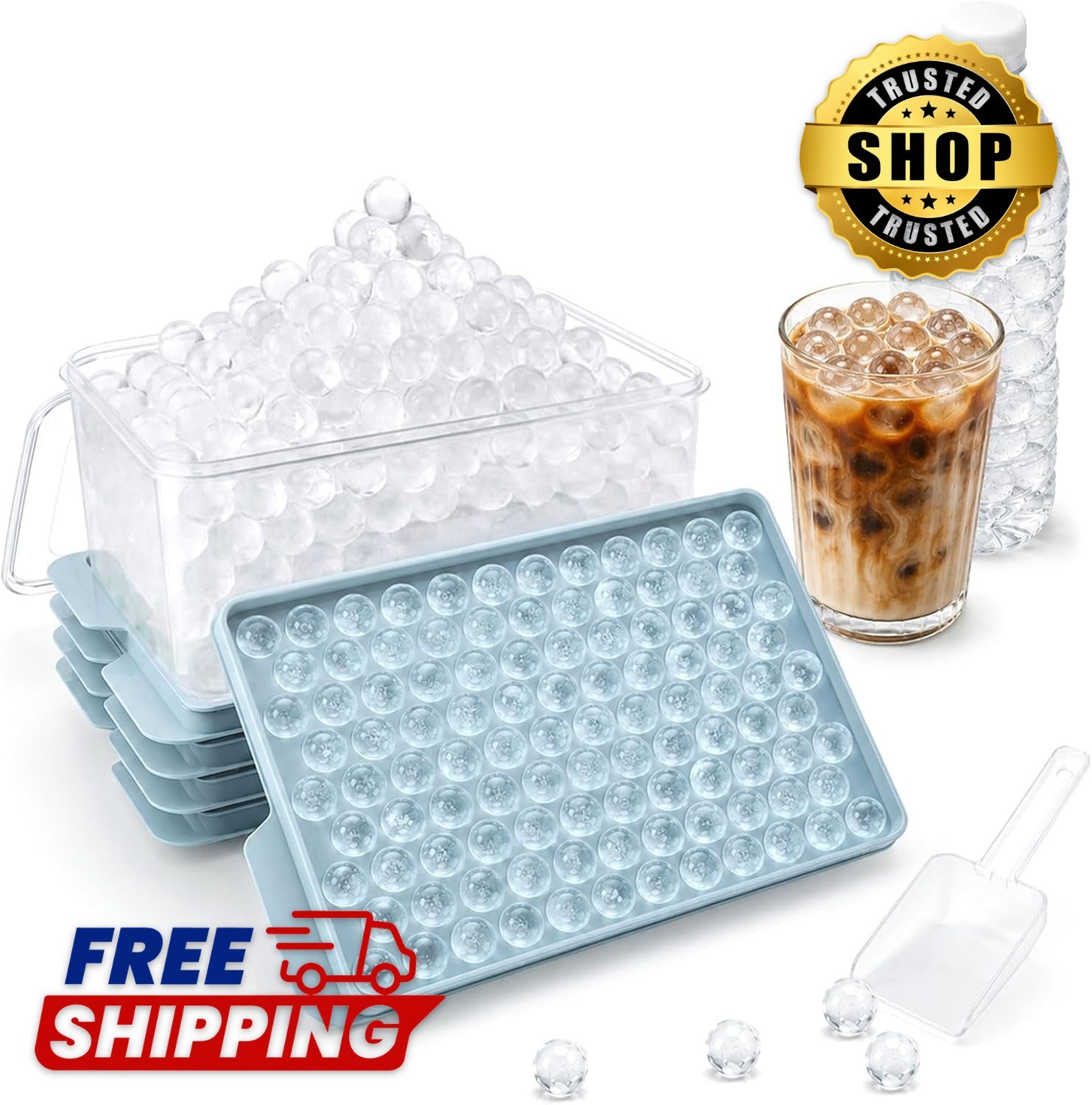 Mini Ice Cube Trays with Lid & Bin, Tiny Pebble Ice Balls for Coffee | Make 416