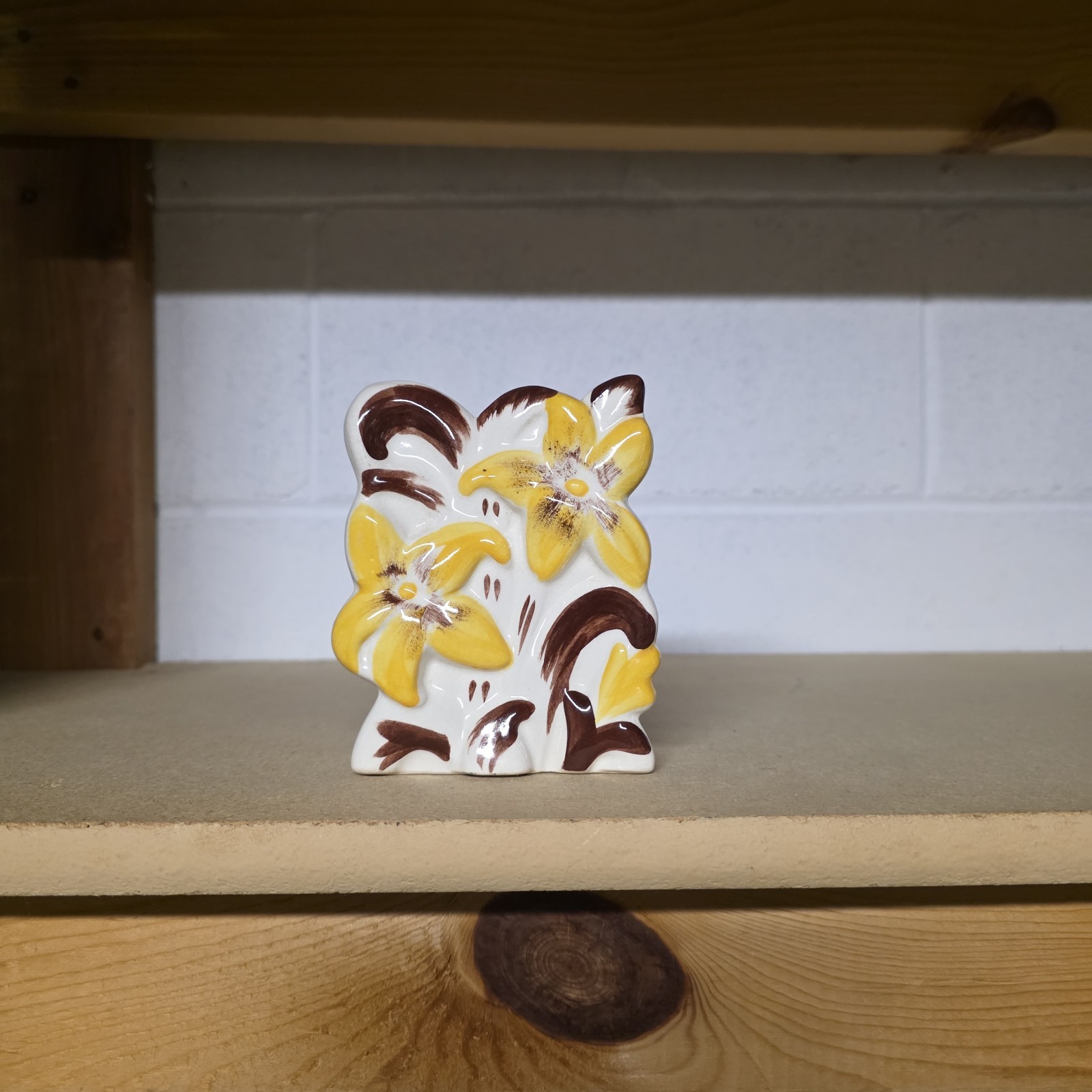 Vintage Yellow Flowers with Brown Leaves Wall Pocket Used LOOK At Pictures