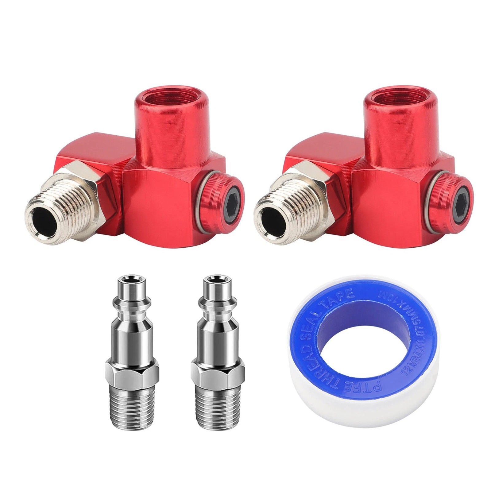 Versatile 2 x Air Hose Fittings 360 Degree  1/4'' NPT Red for Air Ratchet