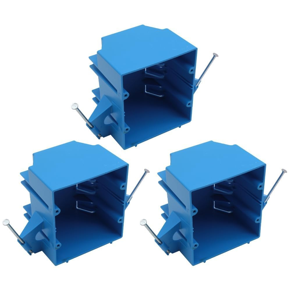 PVC Double Gang New Work Wall Electrical Box,Blue 2 Gang Box with Nail,32Cu,Swi