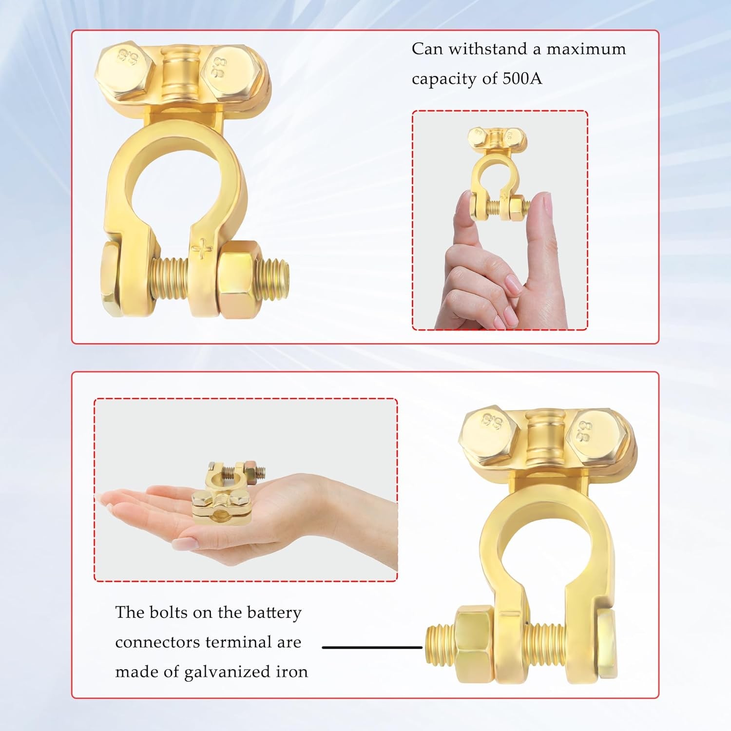 2PCS Positive & Negative Battery Terminal Connectors,Brass Cable...