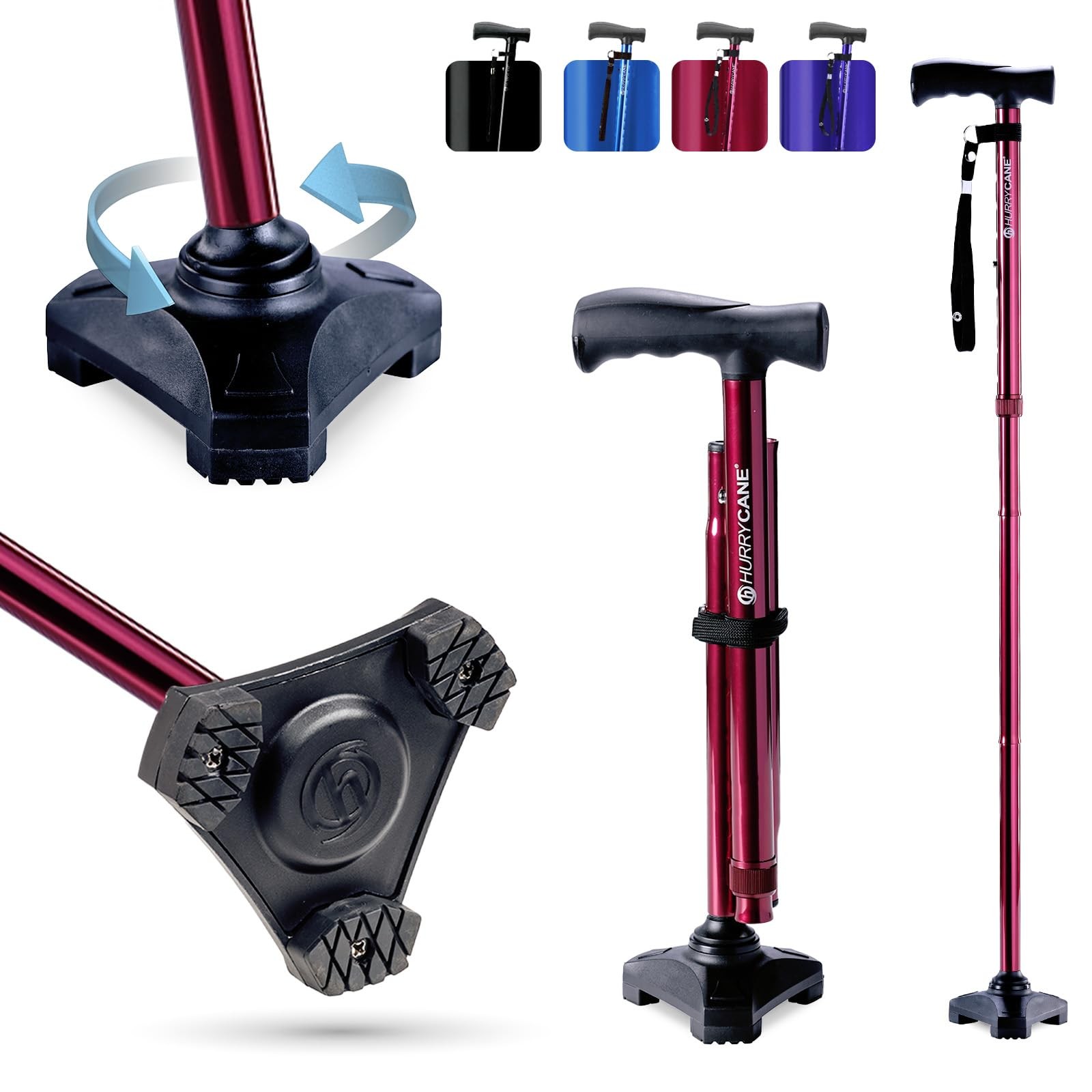HurryCane Freedom Edition Foldable Walking Cane with 1 Count (Pack of 1), Red