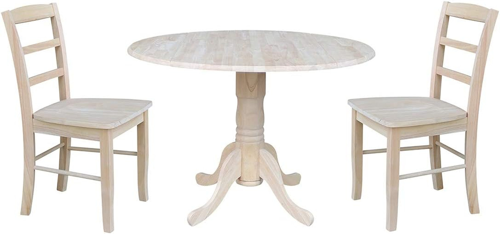 International Concepts 42" Dual Drop Leaf 2 Madrid Chairs Dining Table, Unfinish