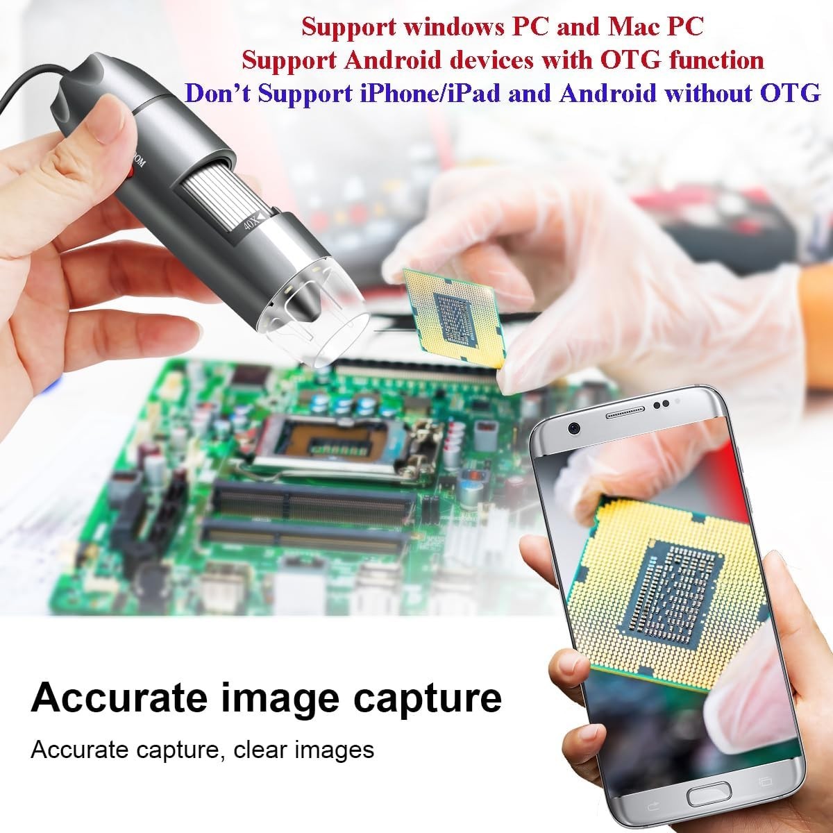 USB Microscope Camera with Stand & Carrying Case, Digital Microscope Compatib...