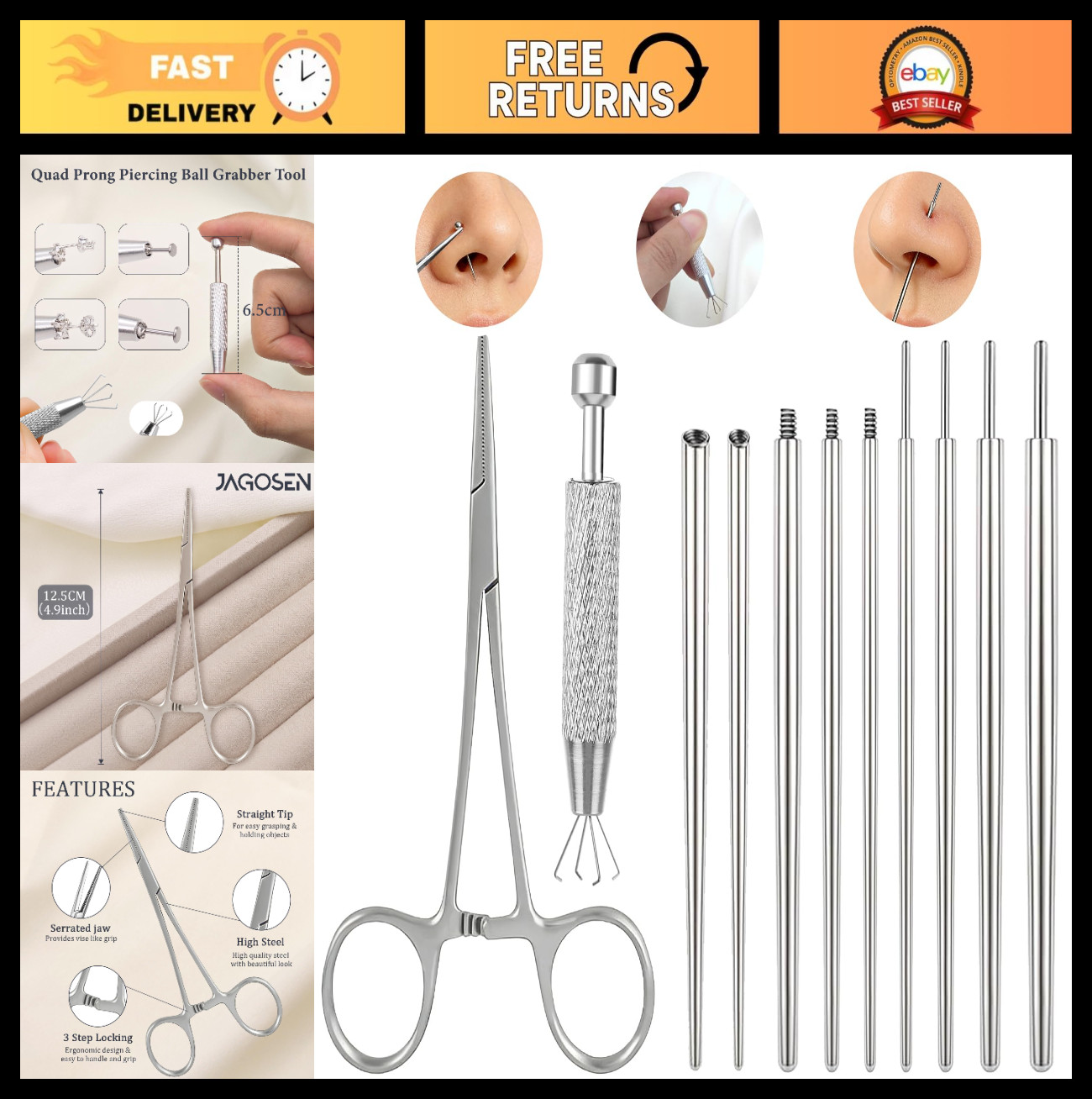 Stainless Steel Piercing Taper Tool for Nose, Ear, Septum, Helix, Tragus - 14G 1