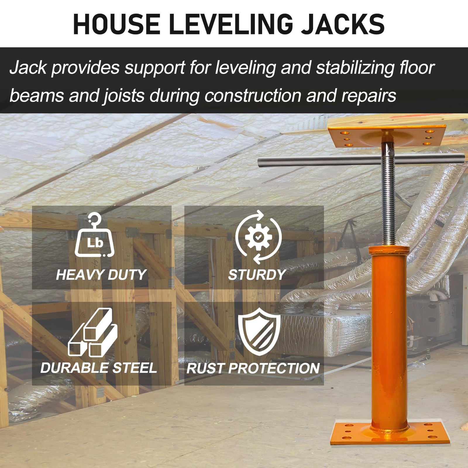 House Jacks for Leveling, 11"-17" Adjustable Jack Post Basement Floor Jack, S...