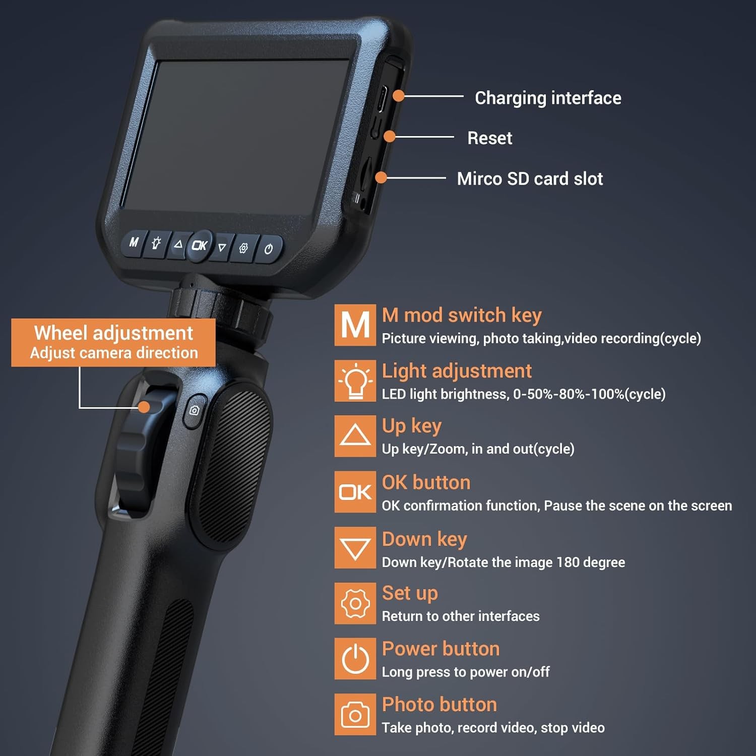Two-Way Articulating Borescope camera with Light Endoscope Inspection Camera
