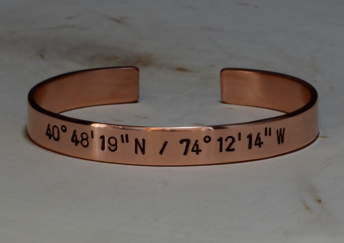 copper cuff bracelet with coordinates - 7th anniversary - copper anniversary