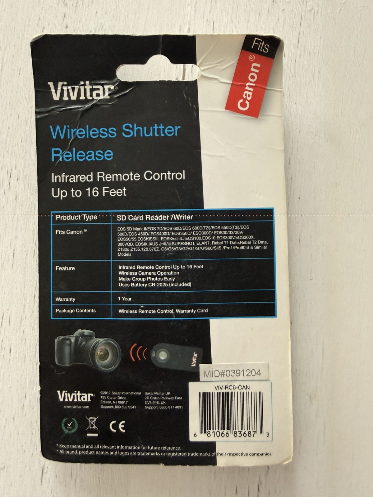 Vivitar Wireless Shutter Release Remote Control for Canon - Brand New!!!