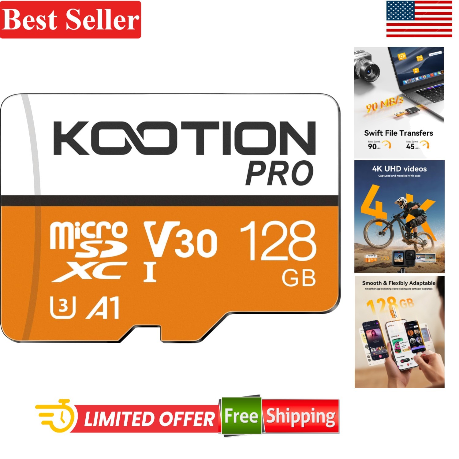 High-Speed 128GB Micro SD Card - UHS-I U3 V30 A1 for Phones, Cameras, Tablets