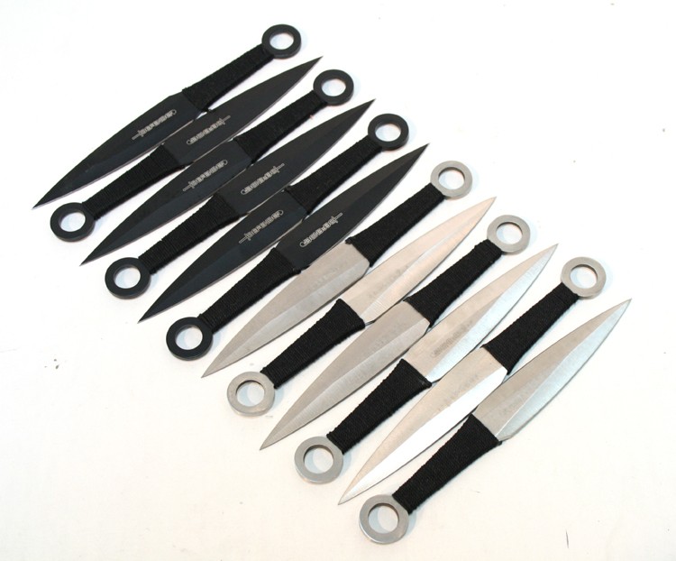 Defender Ninja 12pc Black & Silver Throwing Knives Set with Pouch New