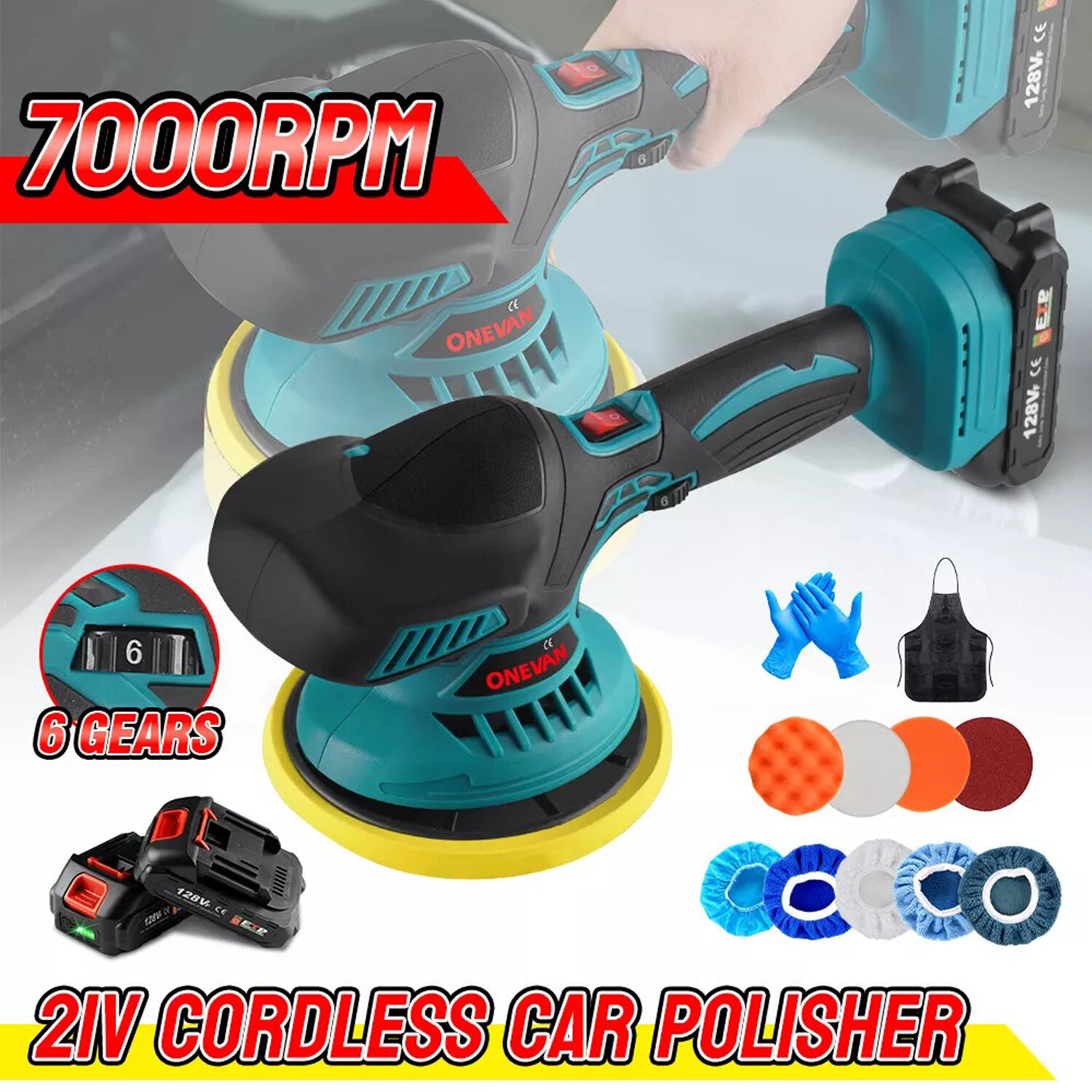 Dual Action Car Polisher Buffer Cordless 6 Inch Sander Polishing Kit w/2 Battery